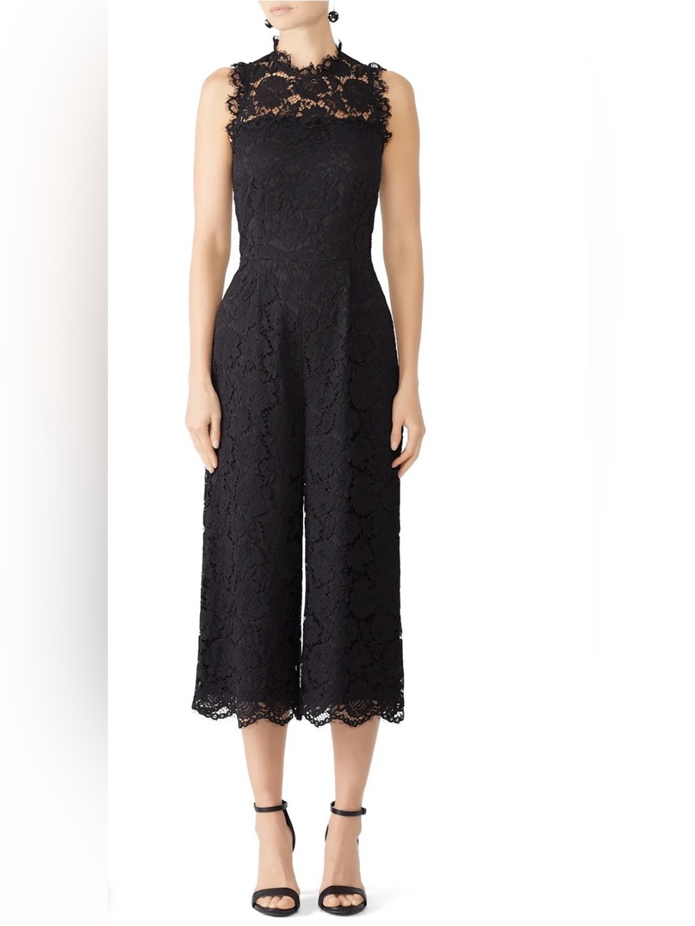 Kate Spade Black Scallop Lace Trim Jumpsuit Size 8